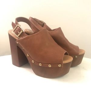 Brown Leather Platform Clogs